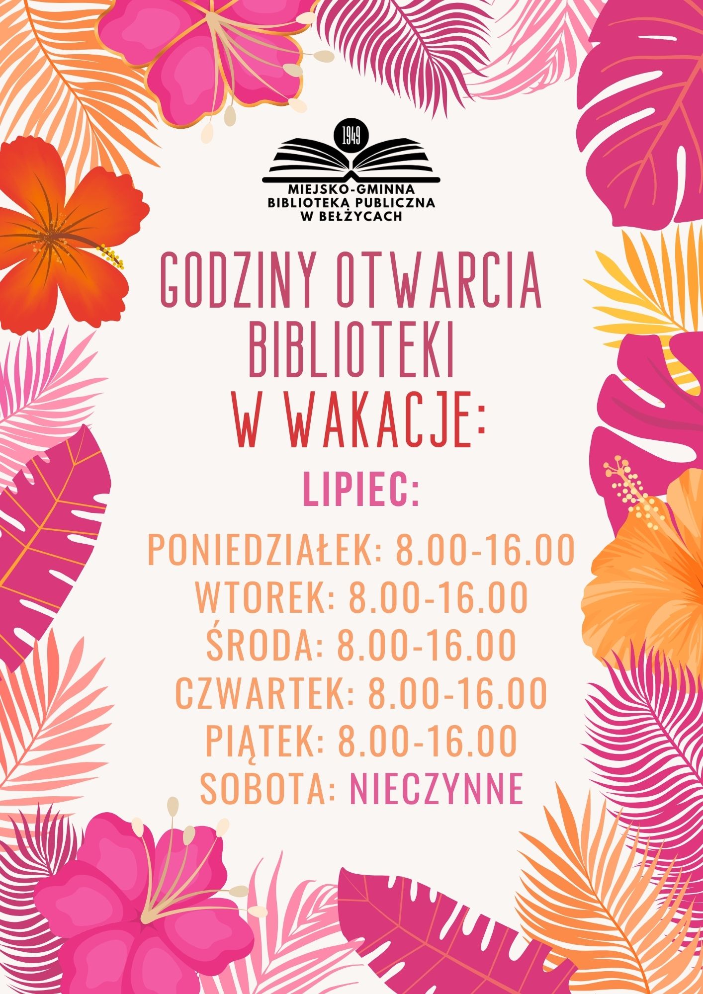Godziny otwarcia biblioteki wakacje2